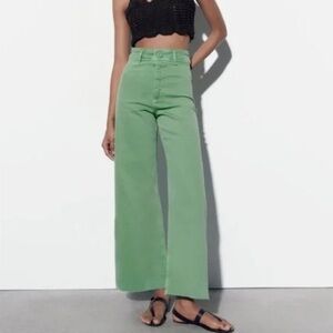 Zara Wide-Leg High-Waist Jeans in Mint Green